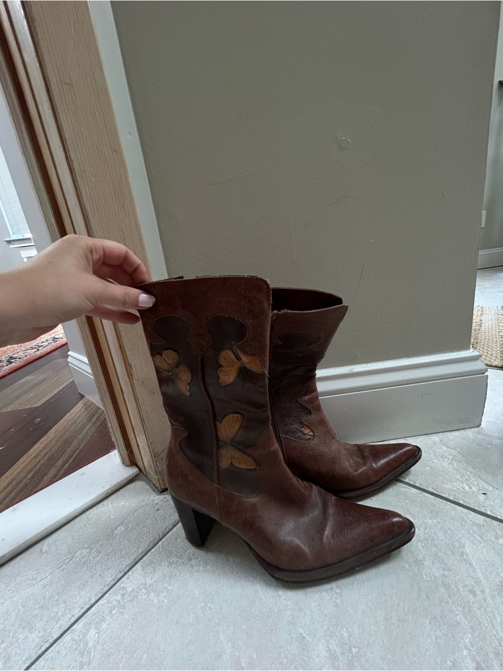 Carlos Falchi Brown Leather Butterfly Western Boots Size 6.5 Italy - Picture 3 of 8